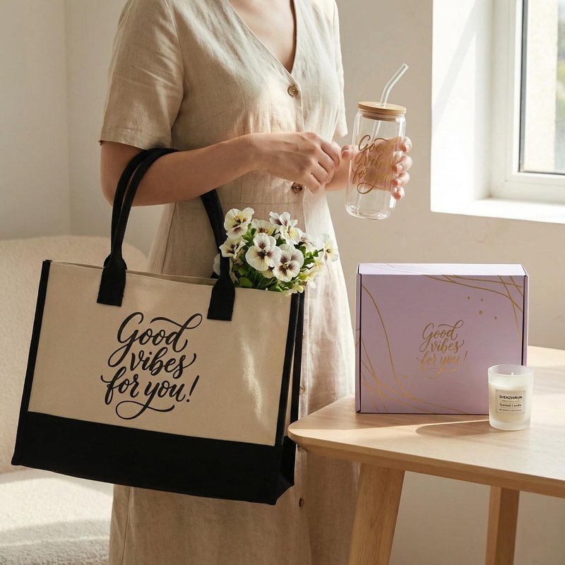 Birthday Gifts for Women 7PCS, Self Care Spa Gift Basket for Mom Wife Sister Friend, Relaxation Gift Box with Canvas Tote Bag Cosmetic Pouch Glass Cup Candle Bracelet Sunflower Bouquet Card