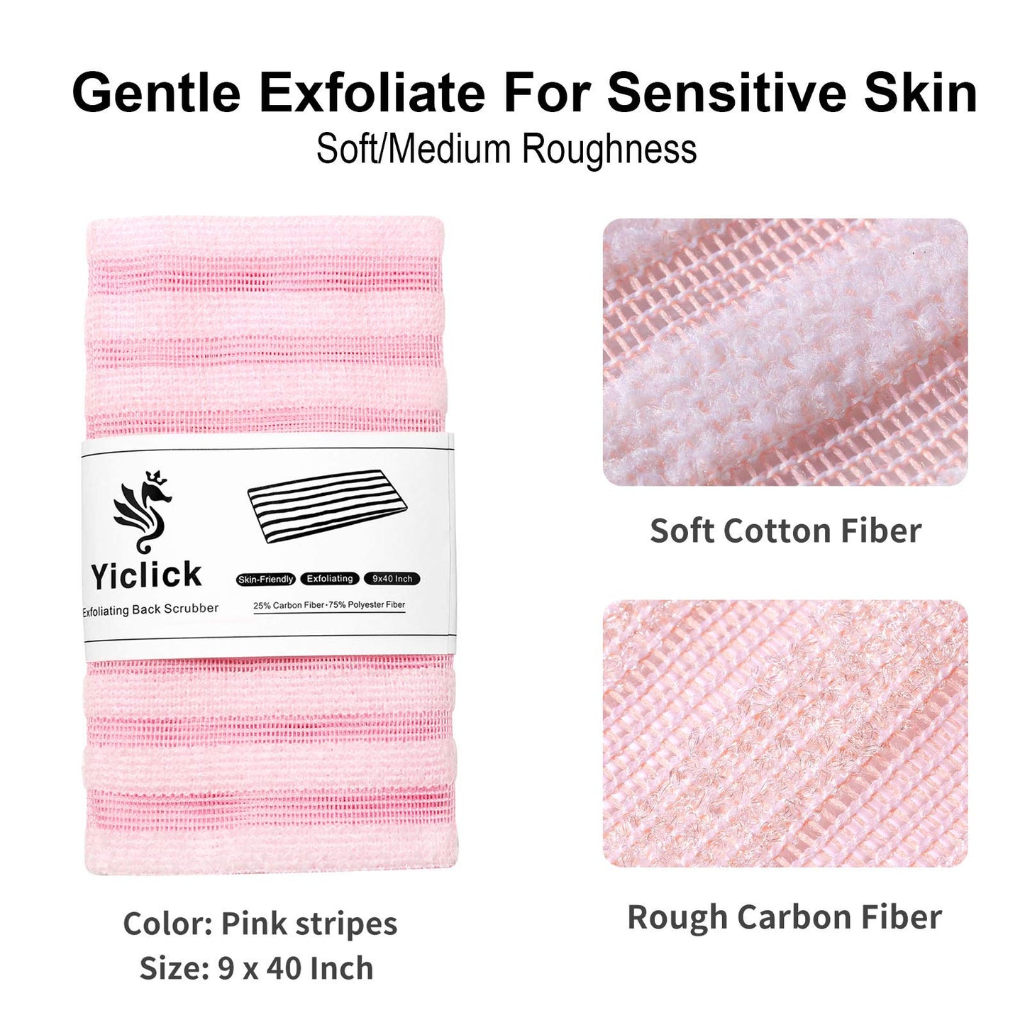 Yiclick Exfoliating Body Scrubber, Back Scrubber for Shower Bath, Japanese Scrub Wash Cloth, Exfoliating Washcloth Towel for Men Women, Body Exfoliator Loofah Luffa Sponge Net Rag Back Washer (Pink)