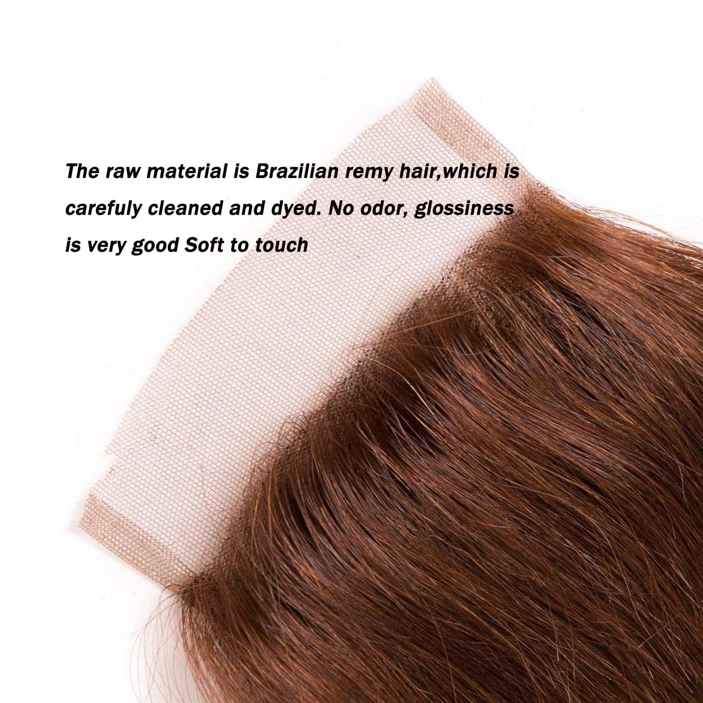 Chocolate Brown 4# Closure 4x4 Free Part Straight Wave Closure Brazilian Human Hair Extensions Preplucked Bleached Knots Sew In Weave Closure For Women Wet And Wavy 8 Inch