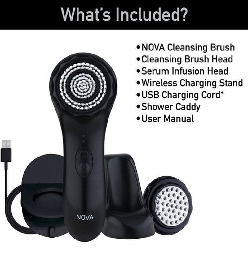 Spa Sciences - NOVA - Sonic Cleansing Brush with Bristles & Infusion System – Anti-Aging Facial Exfoliating, Waterproof, and USB Rechargeable
