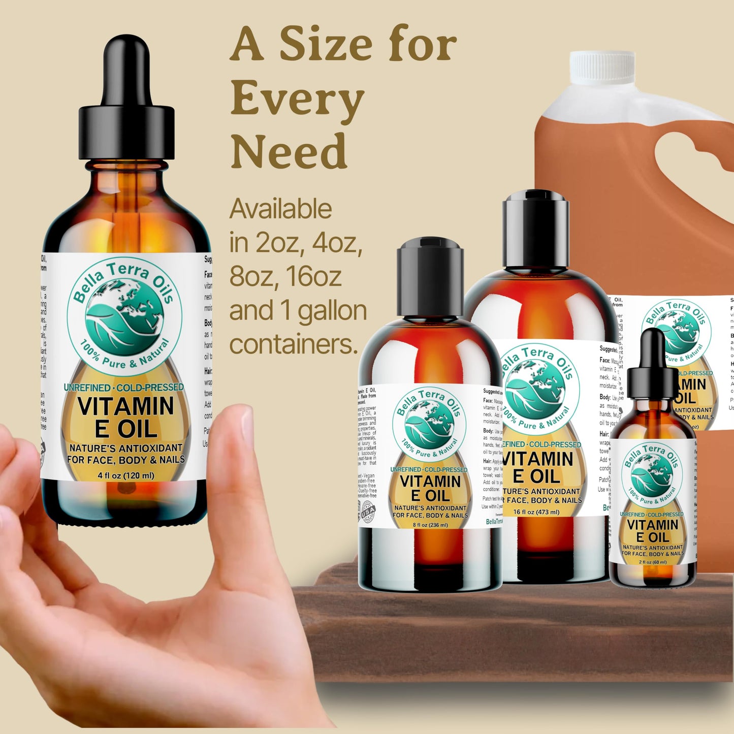 Bella Terra Oils - Natural Vitamin E Oil 16 oz - Premium D-Alpha Tocopherol Extract, Packed with Essential Nutrients & Fatty Acids, Elevate Your Skincare Ritual