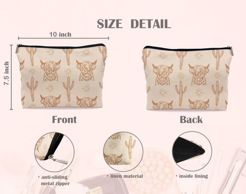 Lacosu Western beige Makeup Bag,Western Gifts For Women,Cow Makeup Bag,Cowgirl Stuff,Western Stuff For Women,Western Gifts,Cowgirl Gifts(beige)