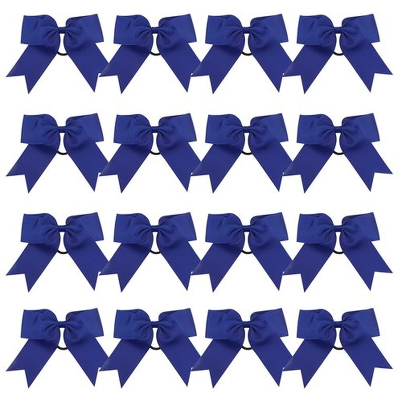 Cheer Bows 6 Inch Ponytail Holder Hair Tie 16 Pcs Hair Bow Cheerleader Bows Hair Tie (Royal Blue)