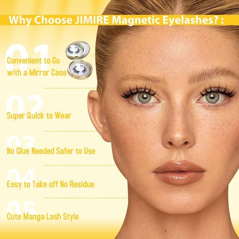 JIMIRE Magnetic Eyelashes Magnetic Lashes without Eyeliner Reusable Comfortable Magnetic Eyelashes with Applicator No Glue No Eyeliner Needed Wispy Magnetic Lashes Natural Look