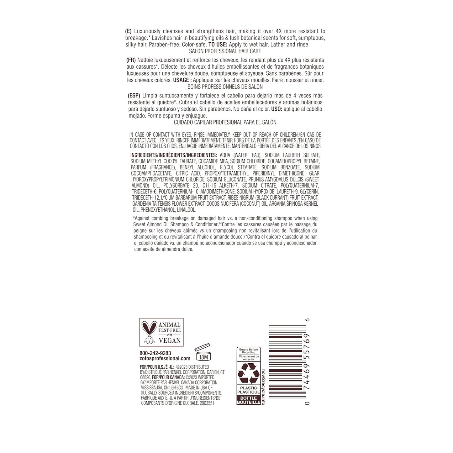 Bain de Terre Sweet Almond Oil Long & Healthy Shampoo, Strength & Protection for Weak, Damaged Hair, with Argan & Monoi Oils, Paraben-Free, Color-Safe, Vegan
