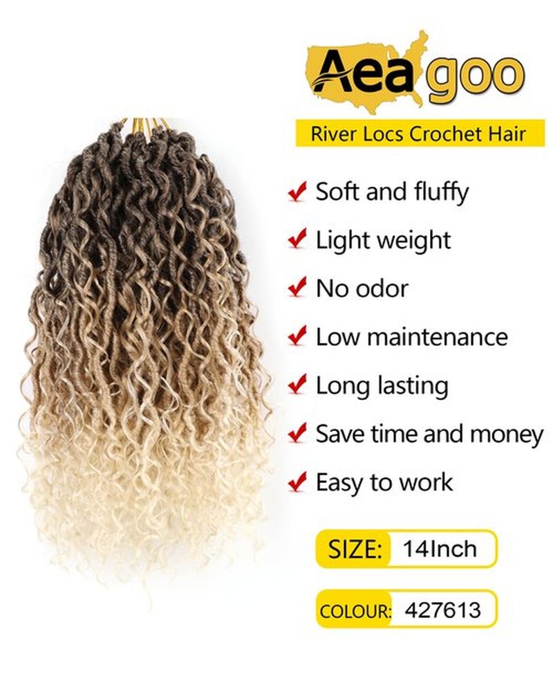 14 Inch Crochet Hair Goddess Locs 7 Packs Bohemian Locs Crochet Hair with Curly Ends Pre Looped Soft Faux Locs Crochet Hair for Black Women River Locs Crohet Braids(14 Inch,4/27/613)
