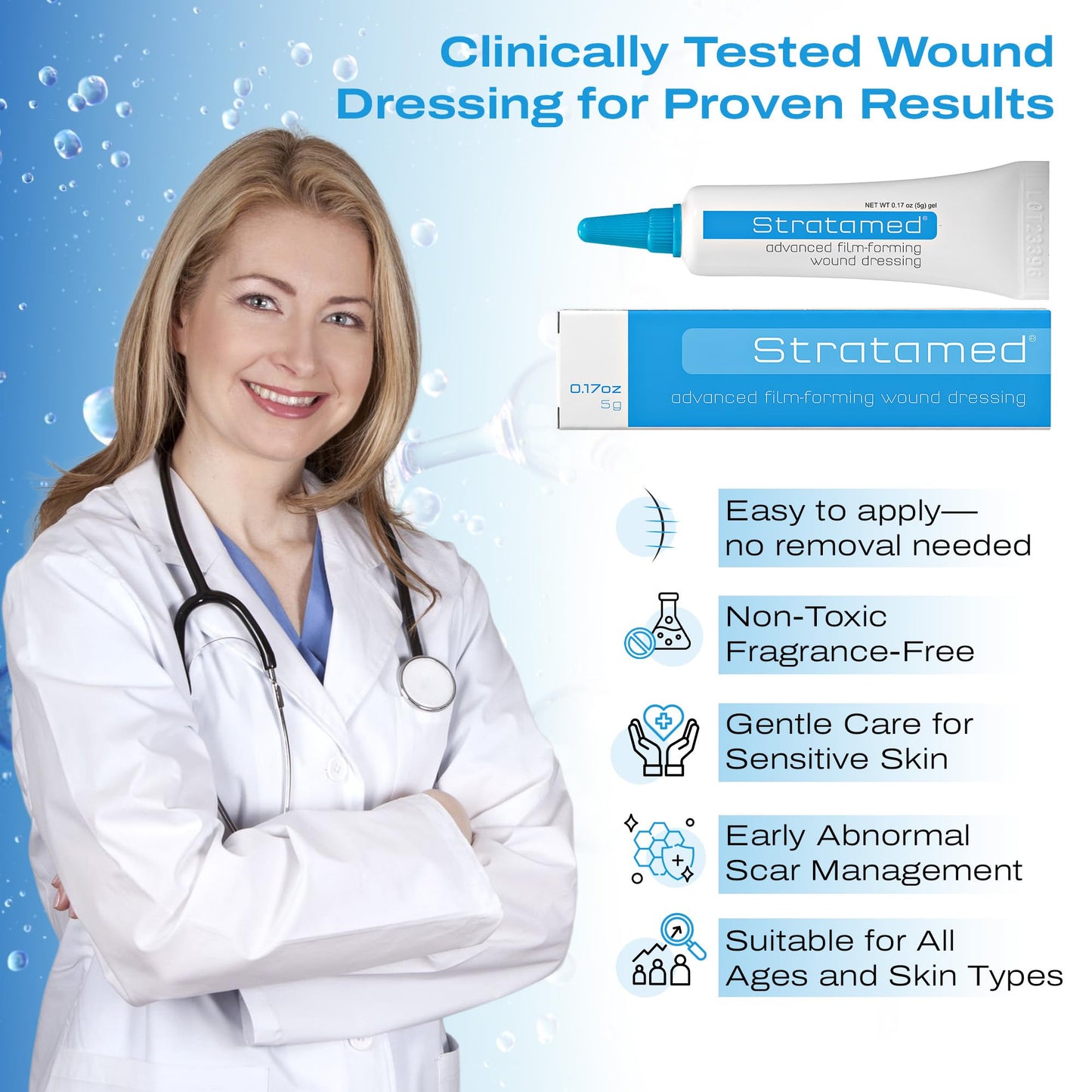 Stratamed Advanced Film-Forming Wound Dressing | Forms a Flexible Protective Layer Over Open Wounds & Damaged Skin | for Faster Healing and Early Abnormal Scar Management | 5g (0.17oz)