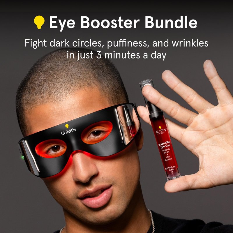 Lumin LED Eye Mask & DragonRay Eye Gel Bundle – Red Light Therapy for Dark Circles Under Eye Treatment, Eye Bags & Puffiness + Anti-Aging Eye Serum with Caffeine, Peptides & Hyaluronic Acid | Vegan