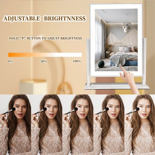 Acoolda 18.7"x 14.4"Lighted Makeup Mirror,Vanity Mirror with Lights,Three Color Lighting Modes, and 10X Magnification Mirror, Smart Touch Control, 360°Rotation White