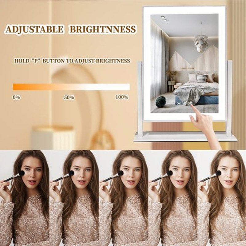 Acoolda 18.7"x 14.4"Lighted Makeup Mirror,Vanity Mirror with Lights,Three Color Lighting Modes, and 10X Magnification Mirror, Smart Touch Control, 360°Rotation White