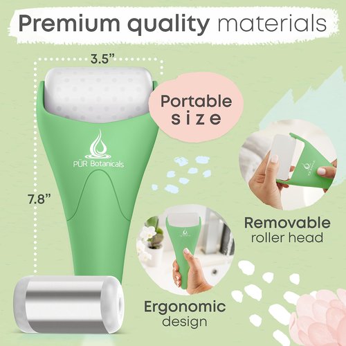 PUR Botanicals Ice Roller for Face & Eye Puffiness Relief 2 in 1 Set - Therapeutic Facial Massager for Beauty - Cooling Face Rollers for Women - Tone & Tighten Your Damaged Skin - Reduce Wrinkles