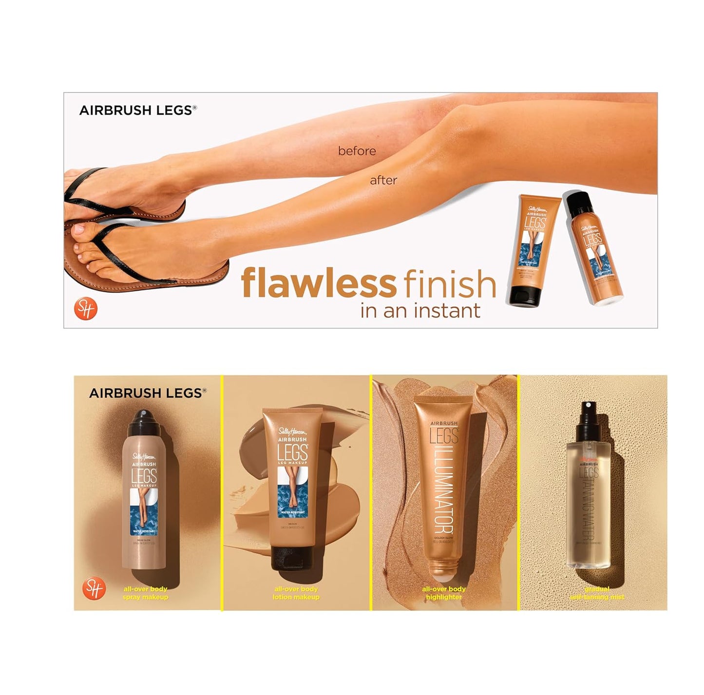 Sally Hansen Airbrush Legs, Leg Makeup Lotion, Deep 4 Oz, Pack of 2