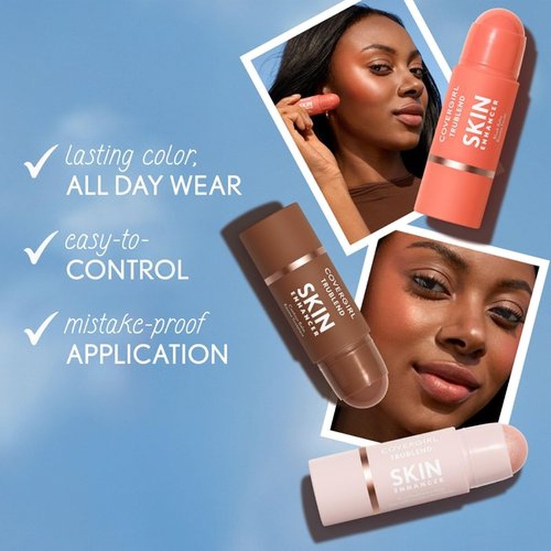 CoverGirl Trublend Skin Enhancer Balm Stick, 320 Rose Beam, Highlighter, Vegan Formula, Easy to Use, Glides on Effortlessly, Non-Greasy, Doesn't Crease, 0.21oz