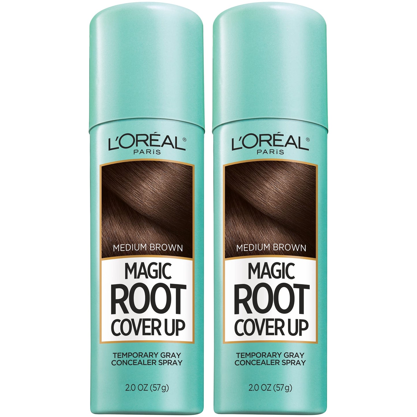 L'Oreal Paris Root Cover Up Temporary Gray Concealer Spray, Hair Color Spray with Filling & Thickening Coverage, Medium Brown, Pack of 2, Packaging May Vary