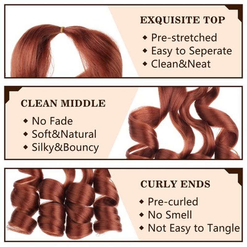 COOKOO 30 Inch 9 Packs Pre Stretched French Curly Braiding Hair Ginger Bouncy Loose Wave Braiding Hair Copper Red Spanish Curly Braids for Black Women Wave Crochet Synthetic Braids Hair Extentions
