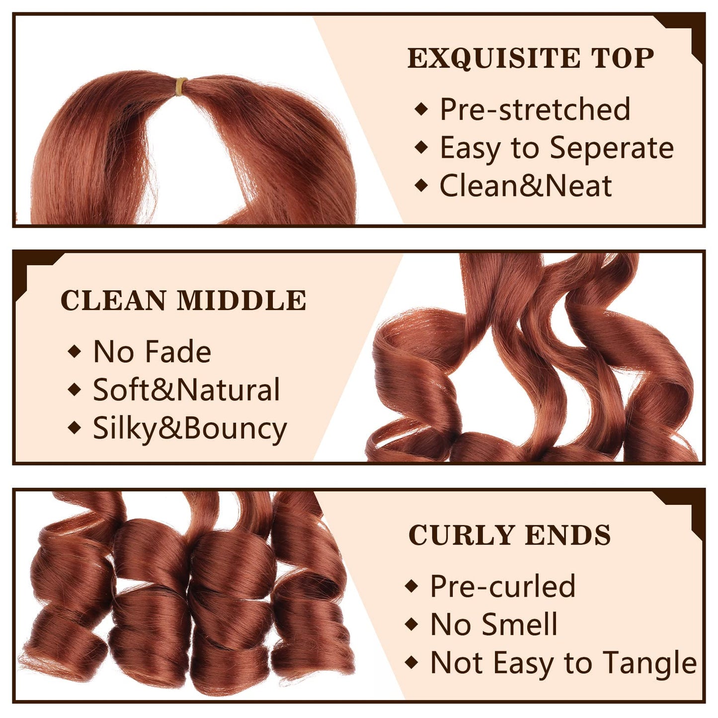 COOKOO 22 Inch Ginger French Curly Braiding Hair 2 Pack Soft Bouncy Braids Hair 75g/pack Natural Curly Braiding Hair French Curls Synthetic Hair Extention for Goddess Box Braids Crochet Hair 350#