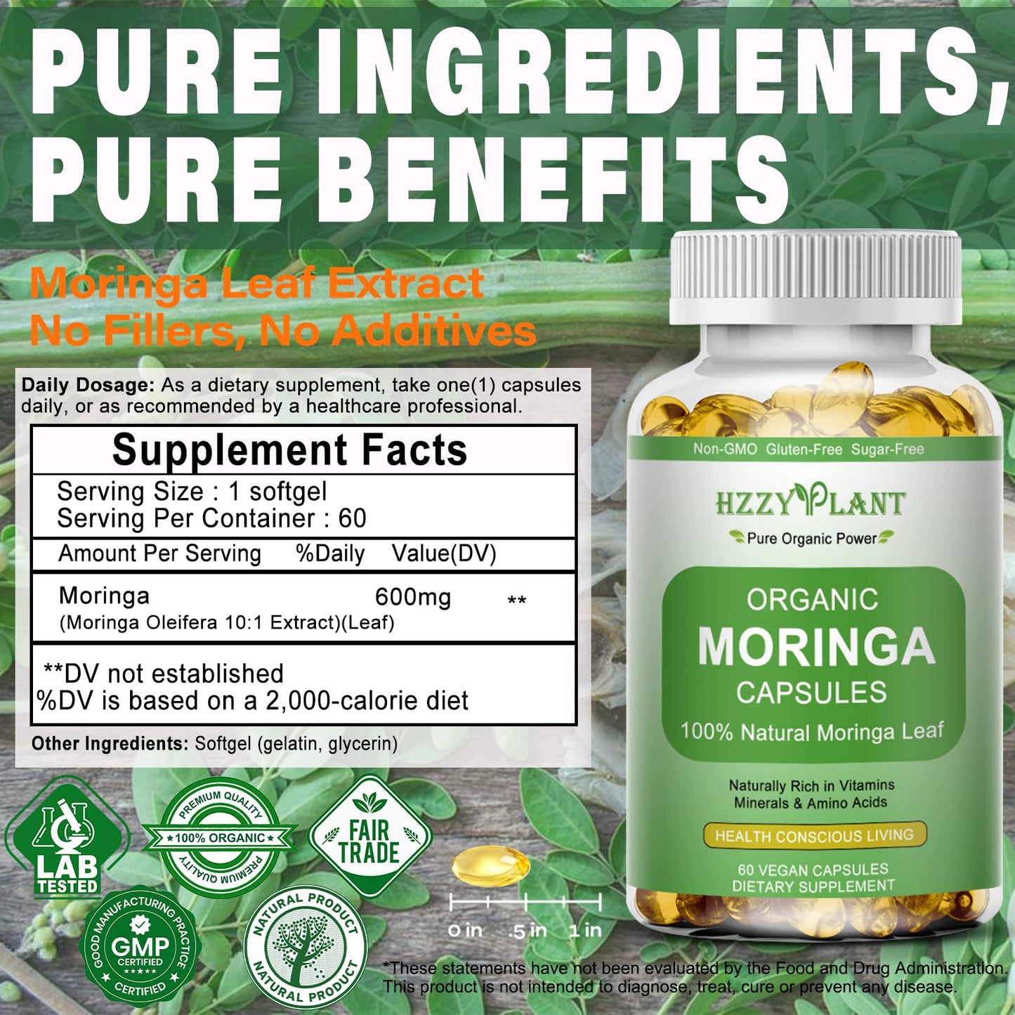 Moringa Softgel Capsules, Made with Pure Moringa Oleifera Leaf, Green Superfood High Absorption than Moringa Powder Capsules, for Energy, Immunity & Joint Health,Vegan,Non GMO,2 Month Supply