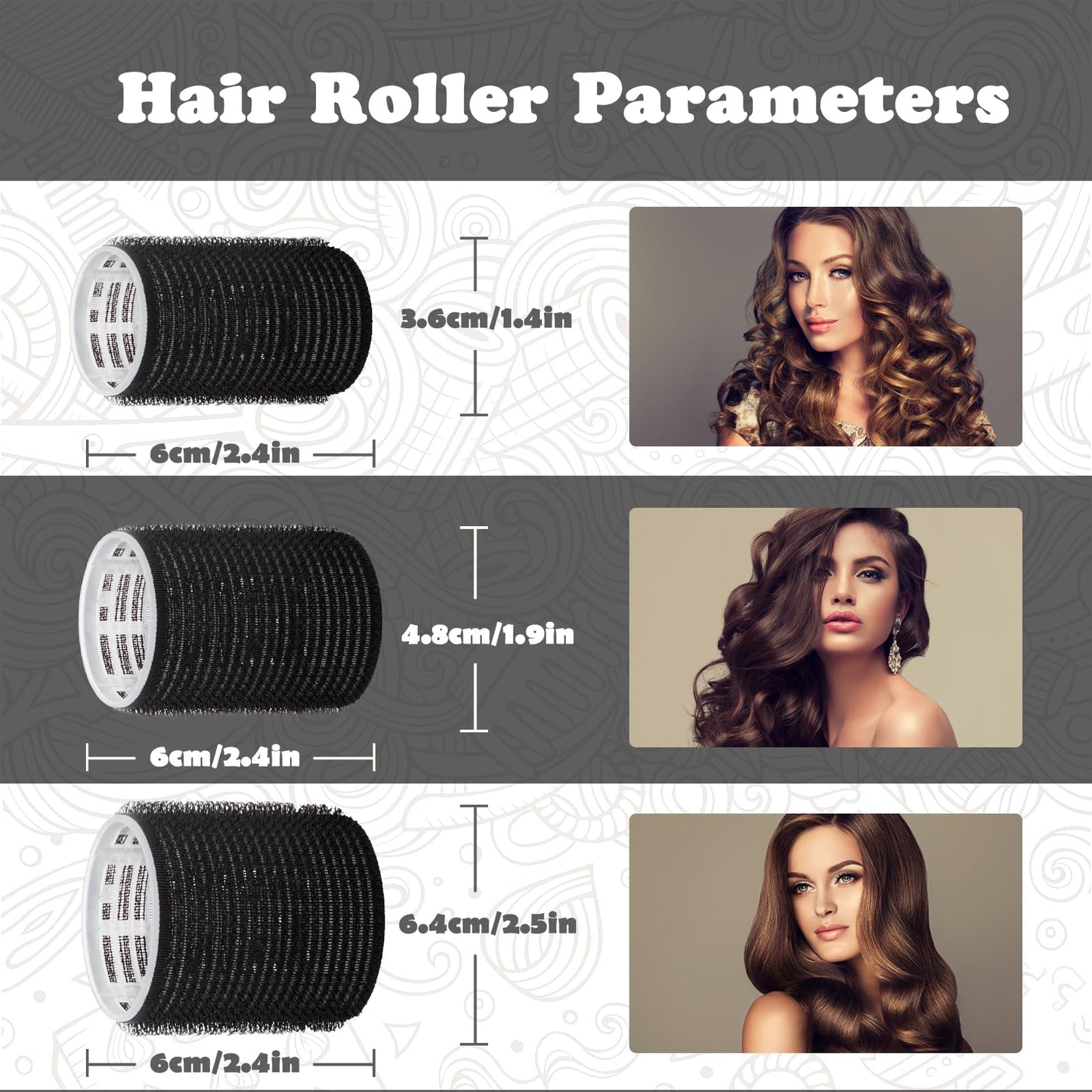 Sungenol 3 Sizes Hair Roller Set with 18 Pieces - Heatless Self-Grip Rollers, Hair Clips, Comb for DIY Salon Hairstyles