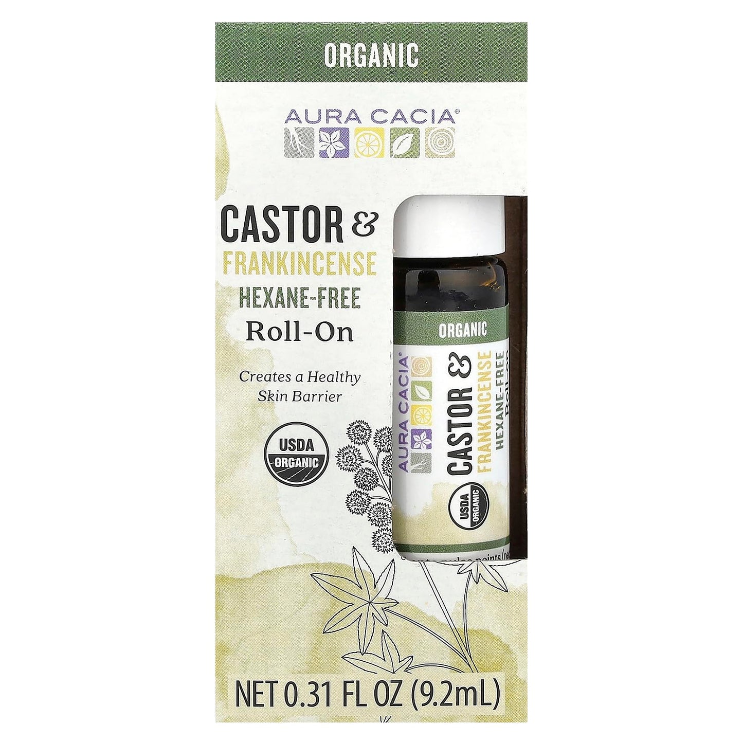 Aura Cacia Roll-On, Castor & Frankincense, 0.31 fl oz (9.2 ml)