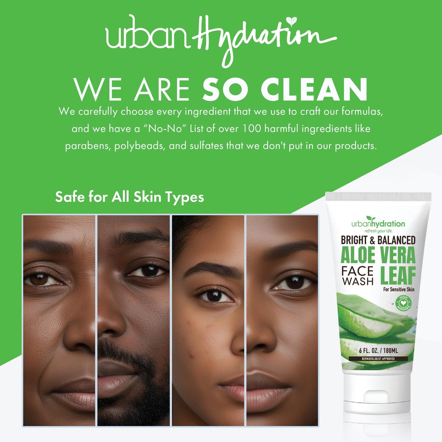 Urban Hydration Bright & Balanced Aloe Vera Leaf Face Wash | Gentle, Hydrates, Detoxes, Helps with Acne, Benefits For All Skin Types, Leaves Skin Moisturized and Smooth | 6 Fl Ounce