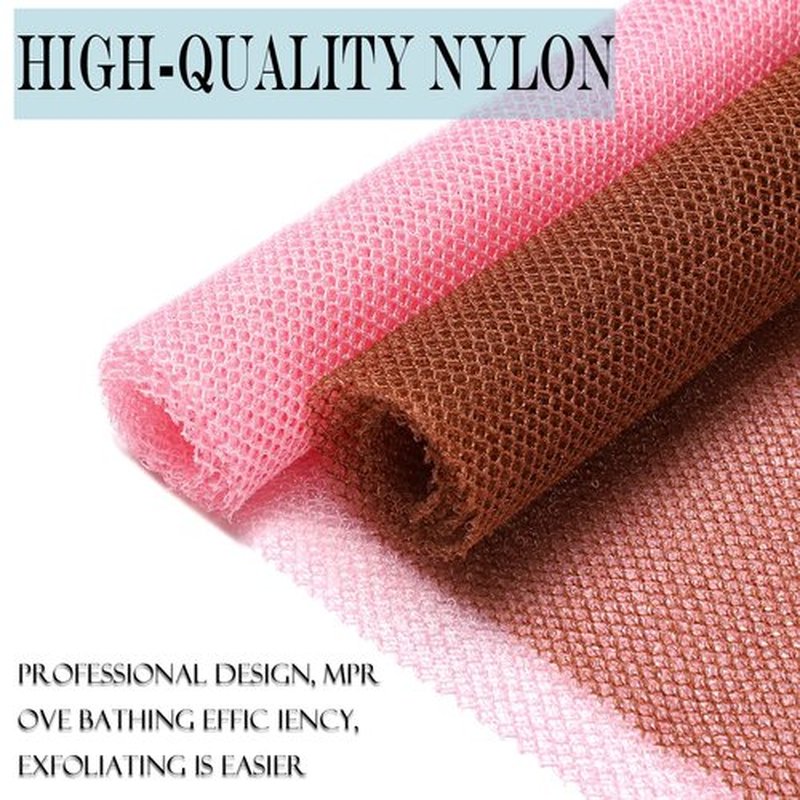 JASSINS African Exfoliating Net, African Sponge Net,Body Exfoliating Long Net Shower Body Scrubber Back Scrubber Skin Smoother(Black+Coffee+Pink)