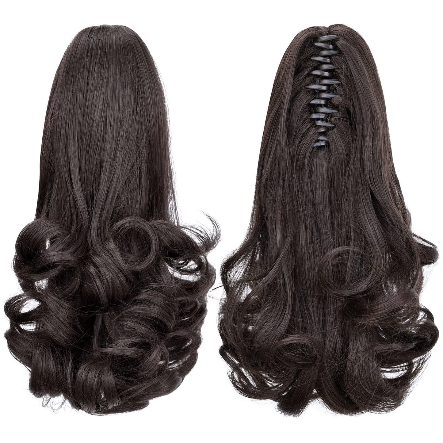 HEWEICSY Ponytail Extension,12" Claw Hair Extensions Short Curly Ponytail Clip in Ponytail Hair Extension Natural Looking Synthetic Hairpiece for Women(Darkest Brown)