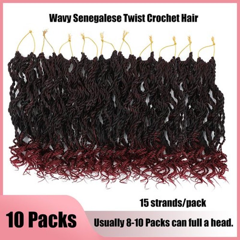 Wavy Senegalese Twist Crochet Hair For Black Women 12 Inch 10 Packs Senegalese Twist Braiding Hair Crochet Twists Pre Looped Twist Crochet Hair Curly Crochet Twist Hair With Curly Ends(1B/BUG)