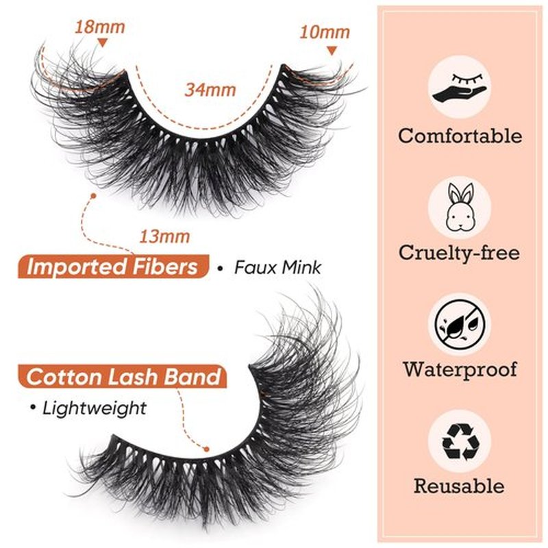 Focipeysa 18mm Faux Mink Eyelashes Fluffy Volume False Lashes D Curl Fake Lash Dramatic False Eyelashes 10D Dramatic Strip Lashes Pack 7 Pairs Lashes DIY Lashes at Home