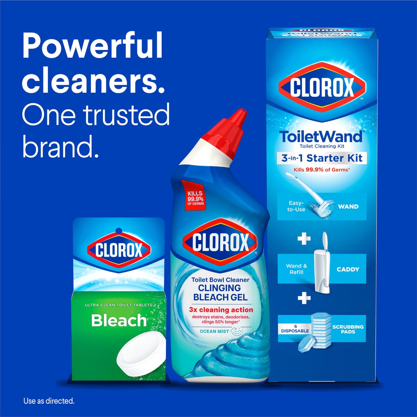 Clorox Toilet Bowl Cleaner Clinging Bleach Gel, Kills 99.9% of Bacteria and Viruses, Ocean Mist, 24 Fl Oz, Pack of 2