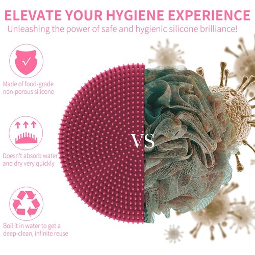 Silicone Body Scrubber 2 Pack Shower Bath Brush, More Hygienic Than Traditional Loofah, Lather Nicely, Long Lasting, Gentle Exfoliating for Women Men Baby Sensitive Skin, Rose+Green