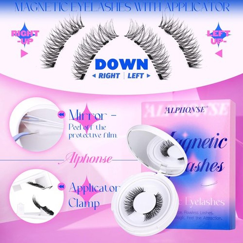 Reusable Magnetic Eyelashes without Eyeliner Cat Eye Magnetic Lashes with Clamp Natural Glueless False Eyelashes with Applicator ALPHONSE pestañas postizas magneticas