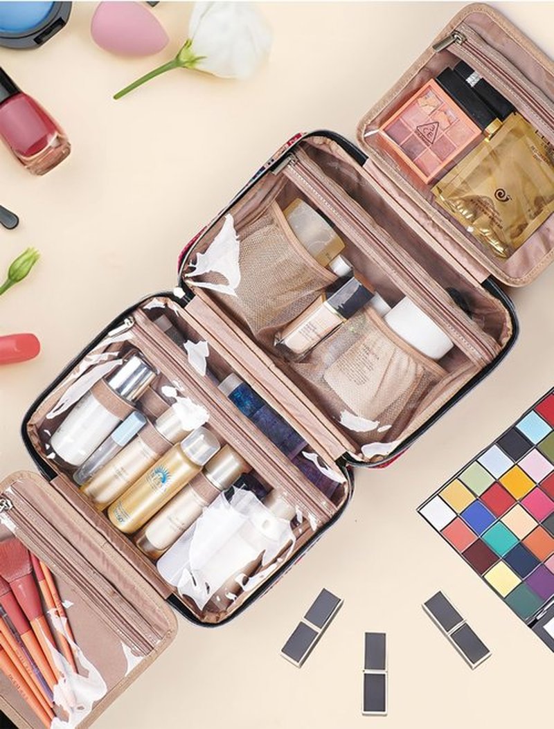 BALULHG Toiletry Bag Travel with Hanging Hook, Water-resistant Cosmetic Makeup Bag Organizer for Shampoo, Full Sized Container, Toiletries,Bohemia-L