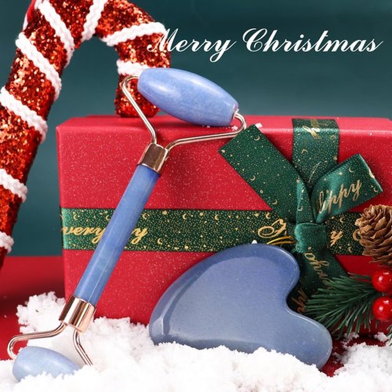 BAIMEI Jade Roller & Gua Sha, Face Roller, Facial Beauty Roller Skin Care Tools, Self Care Gift for Men Women, Massager for Face, Eyes, Neck, Relieve Fine Lines and Wrinkles - Blue
