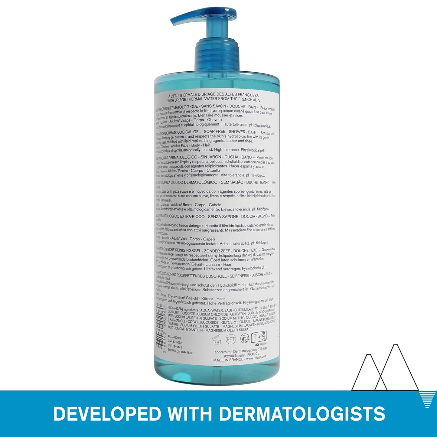 URIAGE Extra-Rich Dermatological Gel | Foaming Body Wash for Sensitive Skin, Preserves the Hydrolipidic Film of the Skin, Face & Body, Paraben & Soap-Free