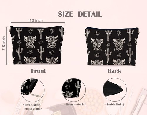 Lacosu Western black Makeup Bag,Western Gifts For Women,Cow Makeup Bag,Cowgirl Stuff,Western Stuff For Women,Western Gifts,Cowgirl Gifts(black)