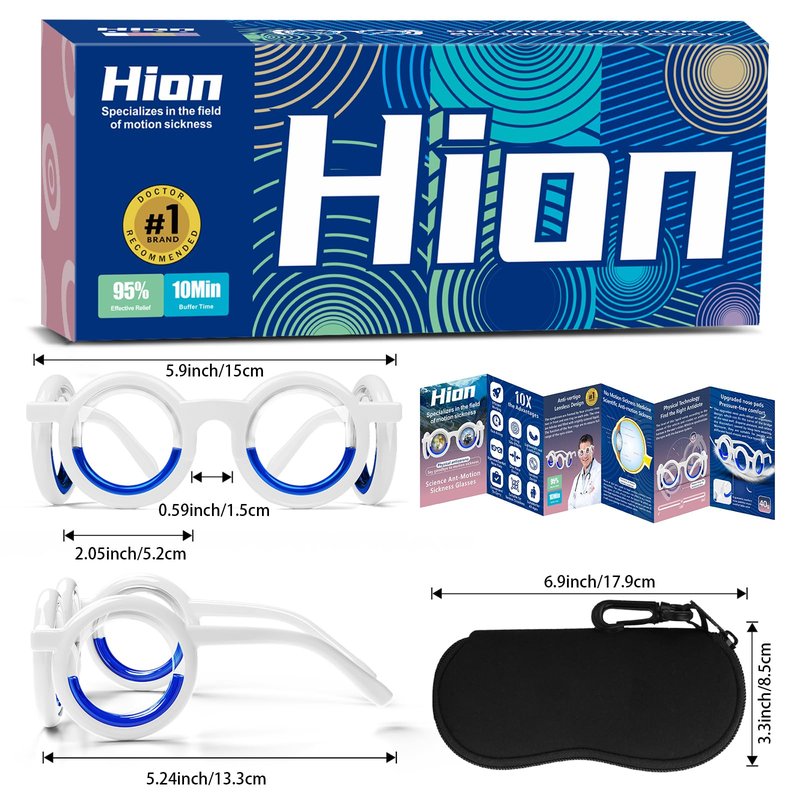 Hion Motion Sickness Glasses,Relieve Carsickness Airsickness Seasickness,Ultra-Light Portable Nausea Vertigo Glasses, No Lens Liquid Glasses for Adults or Kids(Bule)