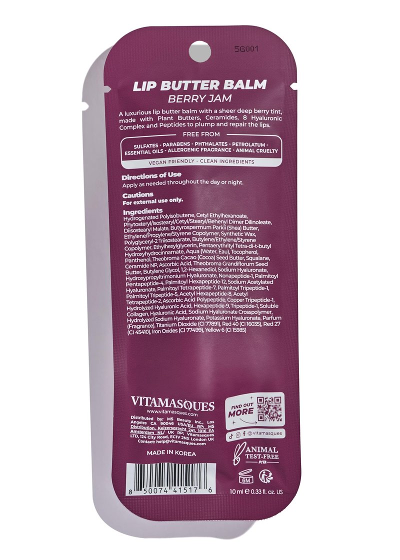 Vitamasques Lip Butter Balm - Berry Jam Pack of 3, Korean Lip Balm - Peptide Lip Treatment - Lips Balm Hydrating - Light Tinted Lips balm - Made in Korea - 0.33 fl.oz