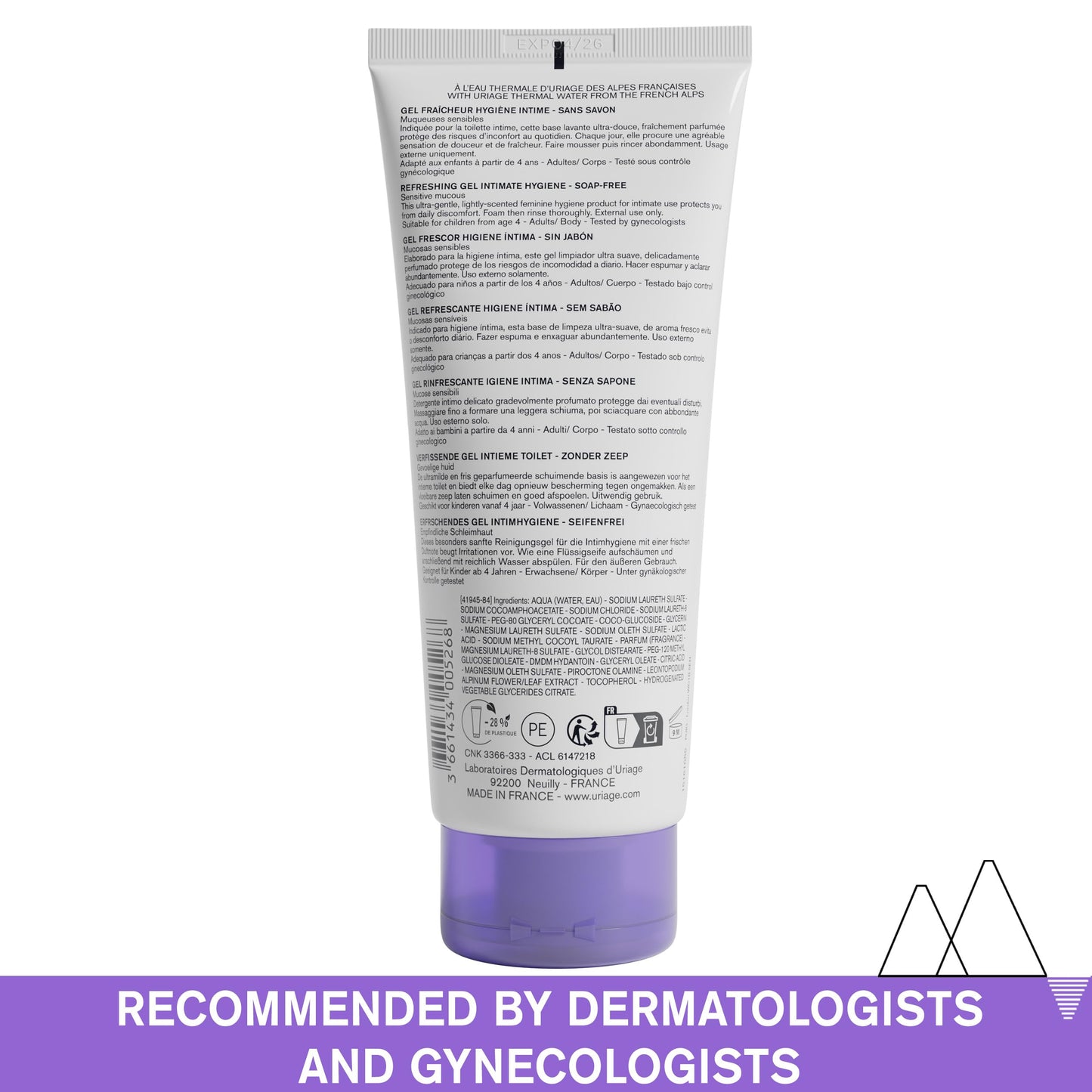 Uriage Gyn-Phy Refreshing Gel Intimate Hygiene Wash, Daily Hygiene For External Itimate Areas, Foaming Gel, Paraben-Free, Tested Under Gynecological Control