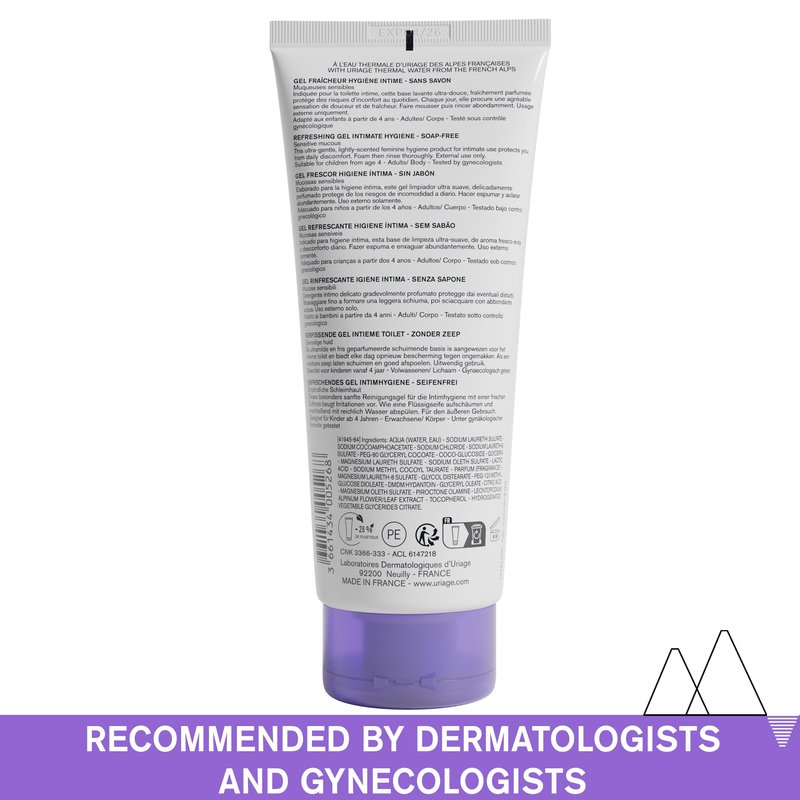 Uriage Gyn-Phy Refreshing Gel Intimate Hygiene Wash, Daily Hygiene For External Itimate Areas, Foaming Gel, Paraben-Free, Tested Under Gynecological Control