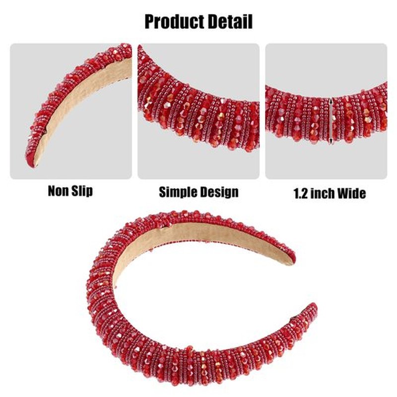 VOCOSTE Rhinestone Headbands, Crystal Embellished Headband, Diamond Bling Headbands, Handmade Red Headband, Thick Padded Headband, Sparkle Hairband, Hair Accessories for Women