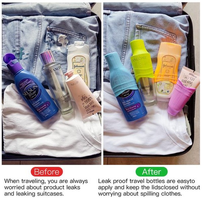 leevanoo Silicone Leak Proof Sleeves,8 PCS Elastic Sleeves for Leak Proofing Travel,Reusable Silicone Toiletry Sleeves Leak Proof,travel gadgets,travel size toiletries for Women (8 Pack)