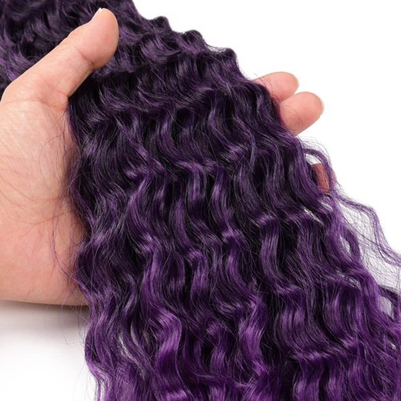 MAYSA Purple Ocean Wave Crochet Hair 22inch Black Mix Purple Ombre Deep Wave Crochet Hair 6Packs Synthetic Curly Crochet Hair #1BT Purple