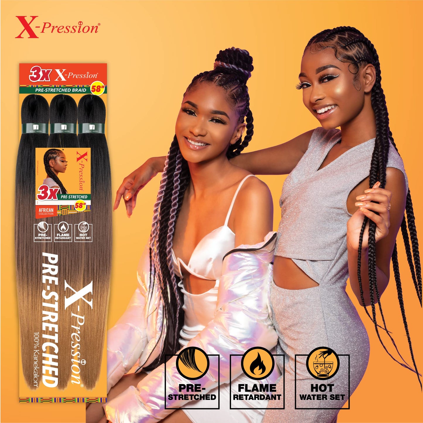 Sensationnel X-pression prestretched braiding hair - 3x braid 58 inch all kanekalon flame retardant synthetic braid for box braids and twists (4 pack, 4 MEDBROWN)