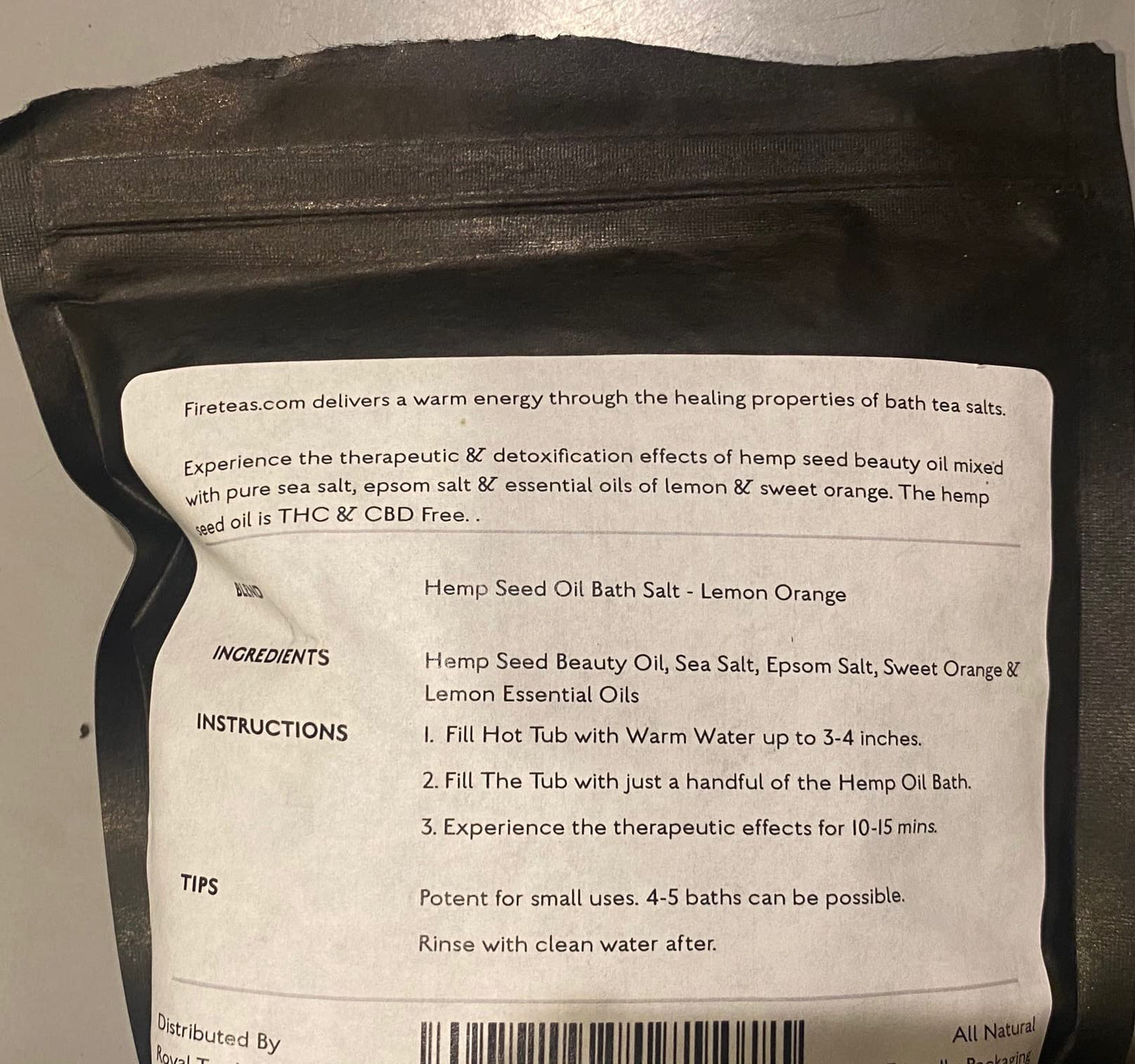 FIRETEAS - Hemp Seed Oil Bath Therapy - Sea Salt, Epsom Salt, Lavender, Sweet Orange & Lemon Essential Oils - Relaxing, Tranquil, Pain Relief -.