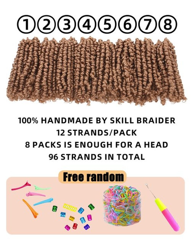 6 Inches 8 Packs Super Short Passion Twist Crochet Hair for Black Women and Kids-Natural Blonde Pre Looped Pretwisted Crochet Hair Extension Braided by Spring Kinky Bohemian Curls(6"-8 Packs,27#)