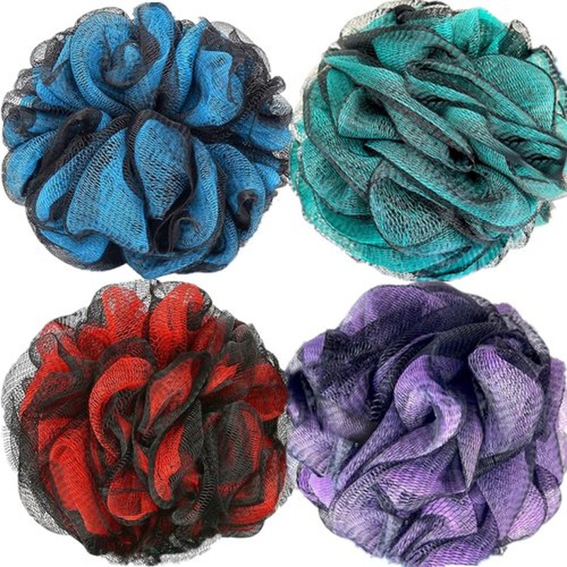 Fu Store Bath Sponges Shower Loofahs 60g Mesh Balls Sponge for Body Wash Bathroom Men Women - 4 Pack Scrubber Cleaning Loofah Purple Red Green Blue