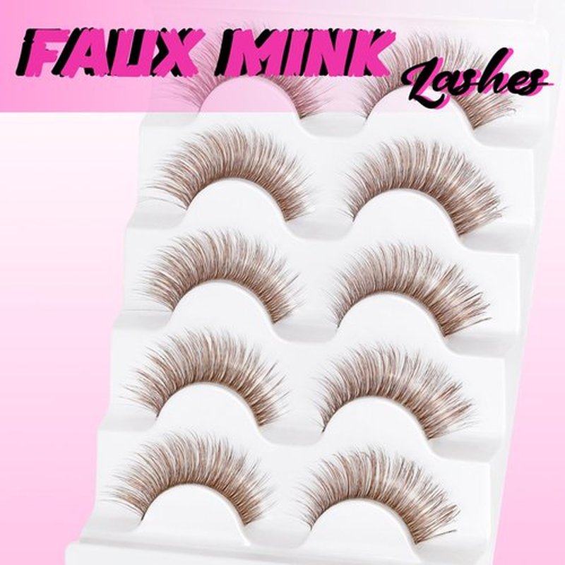 Veleasha Brown Lashes Cat Eye Lashes Wispy Faux Mink Lashes 100% Handmade Natural Look False Eyelashes with Clear Band Lightweight Fluffy False Eyelashes 5 Pairs Pack(Brown03)