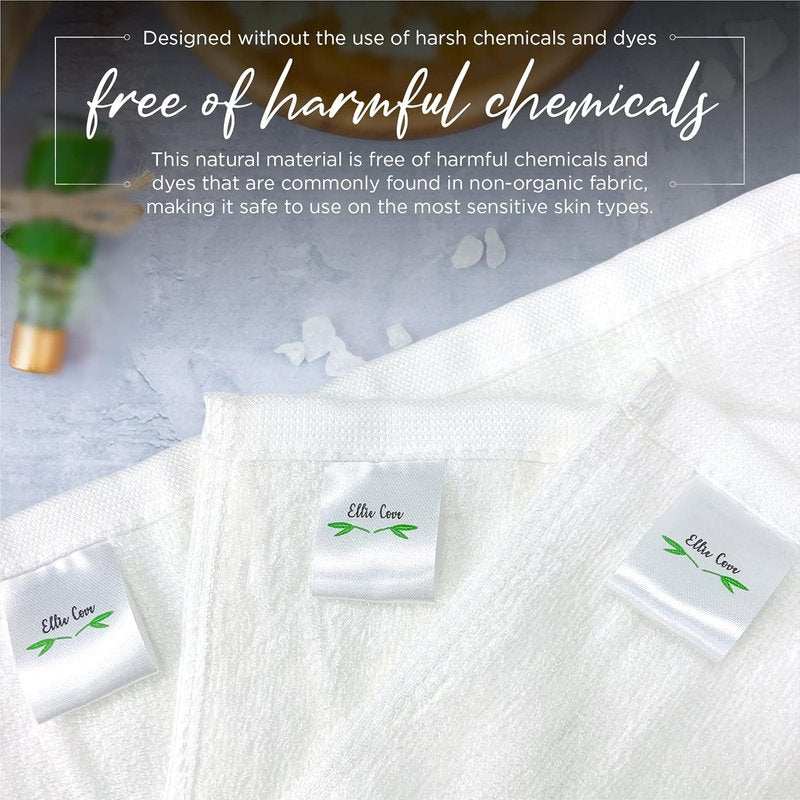 Luxury Bamboo Facial Washcloths - Reusable Makeup Remover, Gentle for Sensitive Skin | Set of 6, 10"x10" (White)
