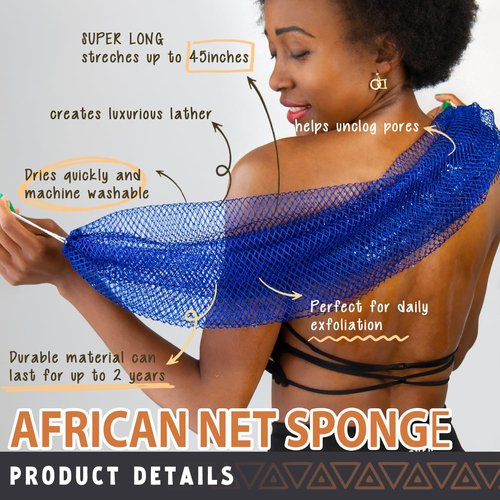 African Net Sponge Authentic - 2 Pieces Real African Exfoliating Sponge with Knots - Afro Back Scrub Net for Body Exfoliator - Bath Washcloth for Shower