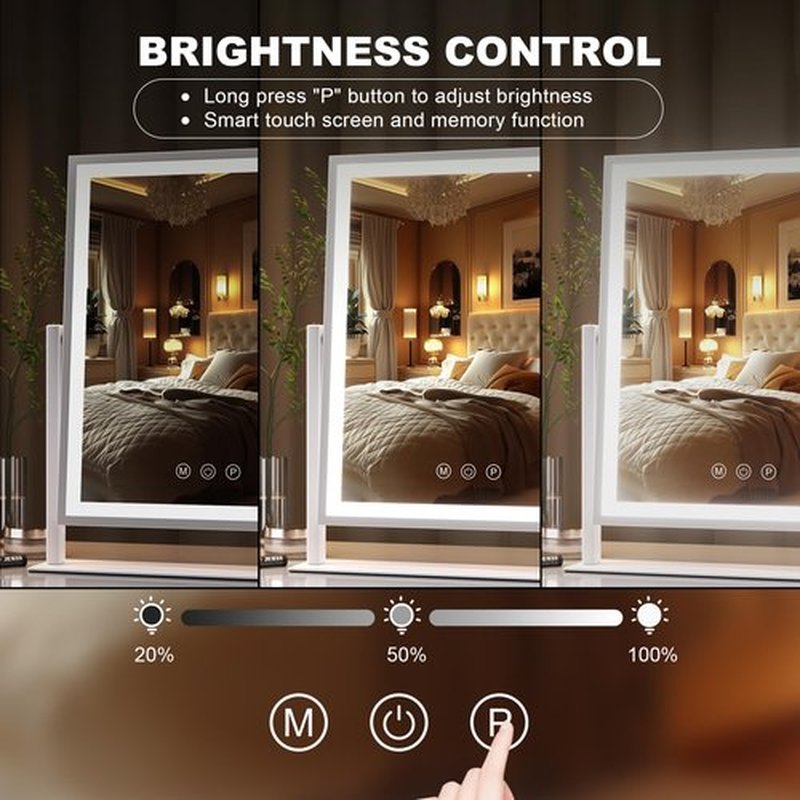 Hasipu Vanity Mirror with Lights, 10" x 12" LED Makeup Mirror, Light up Mirror with Smart Touch 3 Color Modes and Brightness Adjustment, 10X Magnifying Glass,360° Rotation